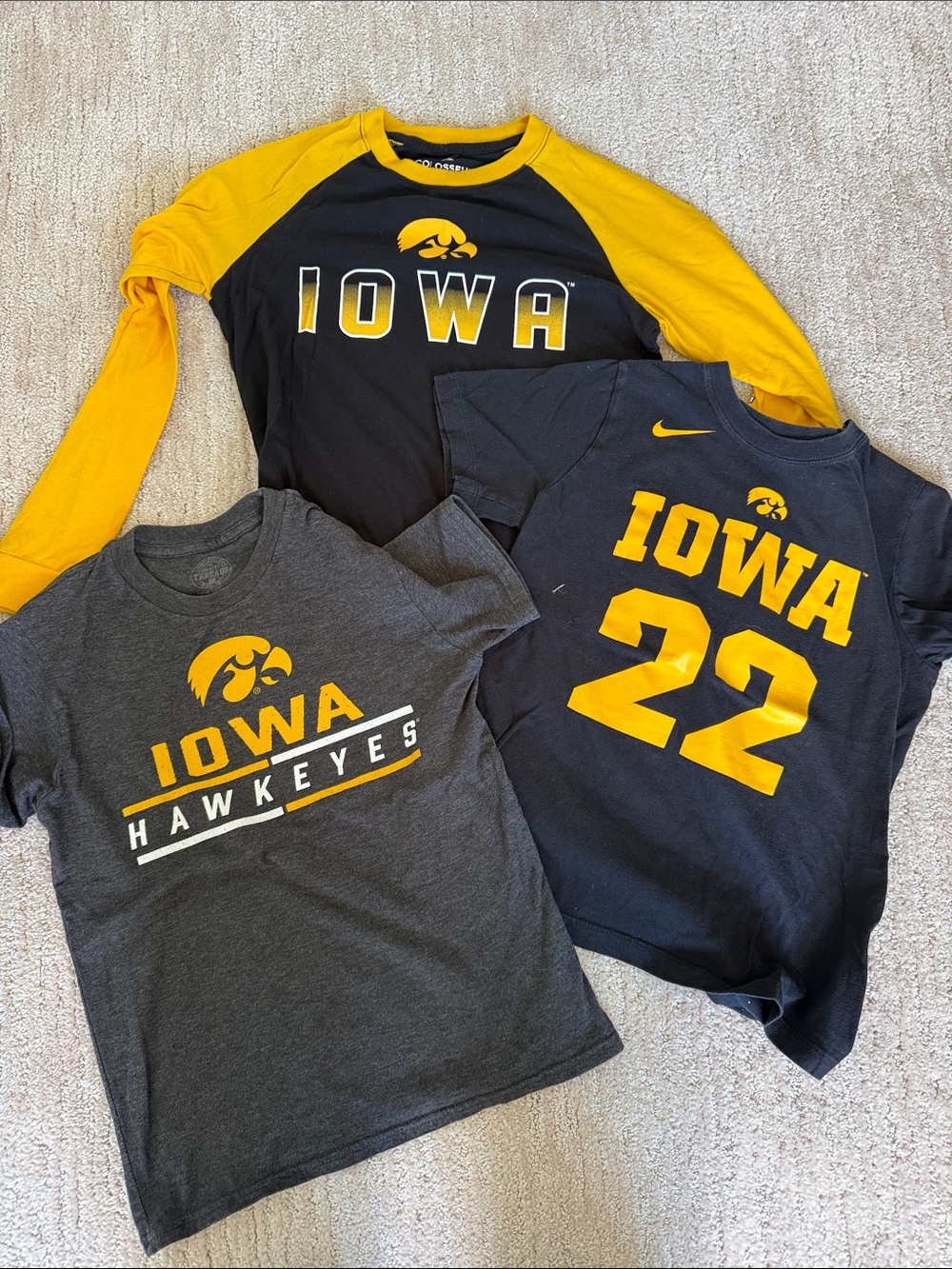 Nike Kids Iowa Hawkeyes Tee Bundle - Black, Gold, Gray